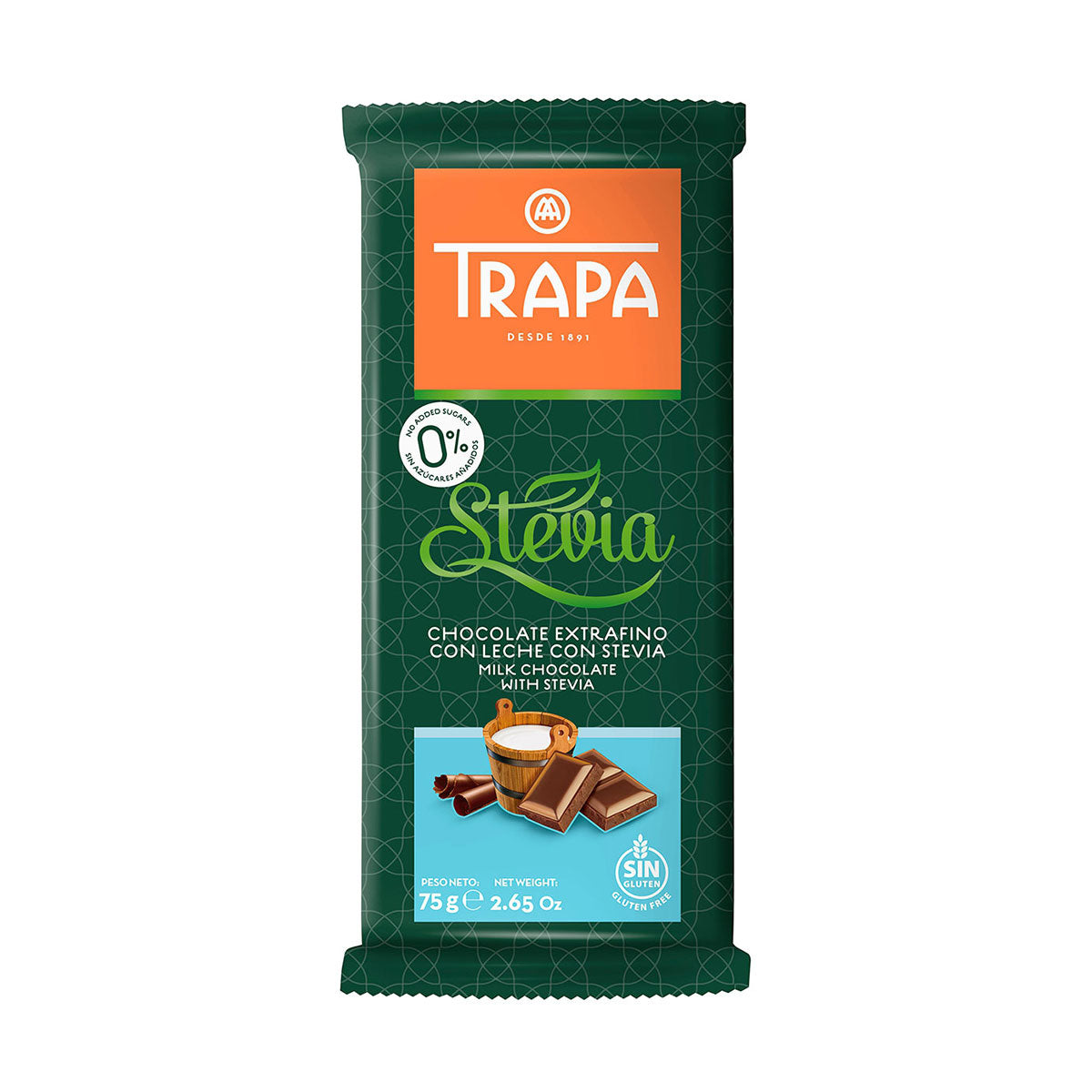 Sugar Free Trapa Milk Chocolate Bar With Stevia 75gr