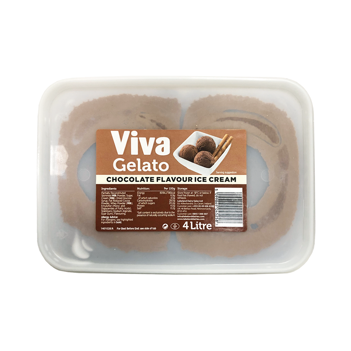 Viva Gelato Chocolate Ice Cream 4ltr