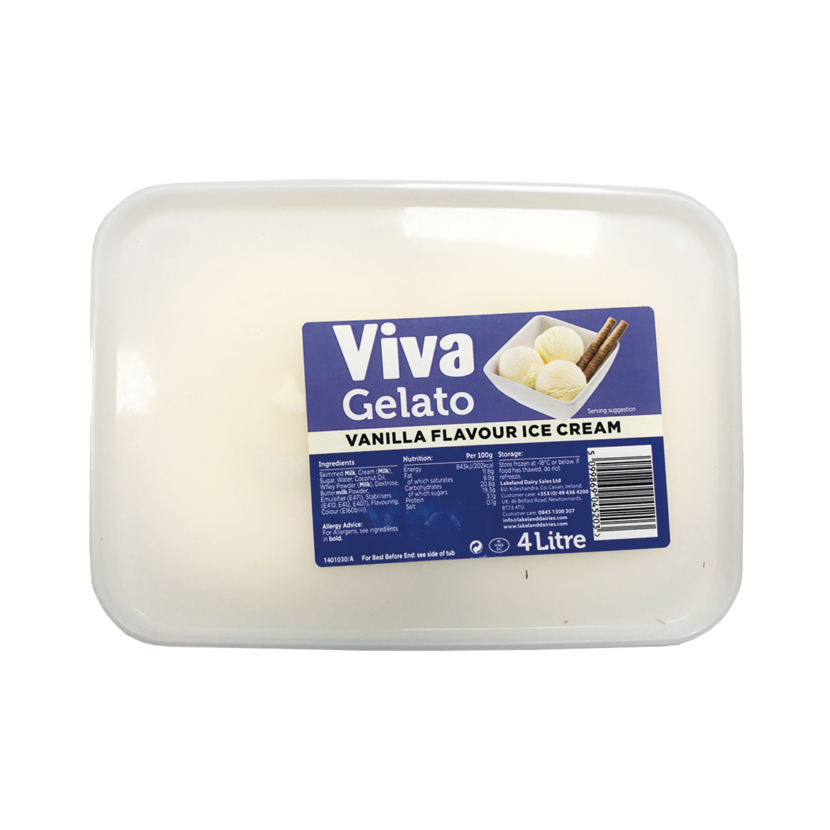 Viva Gelato Vanilla Ice Cream 4ltr