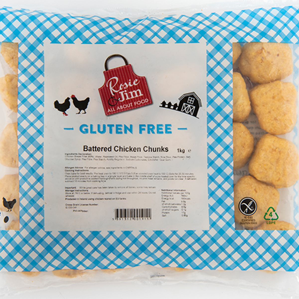 Rosie & Jim Battered Chicken Chunks 1kg