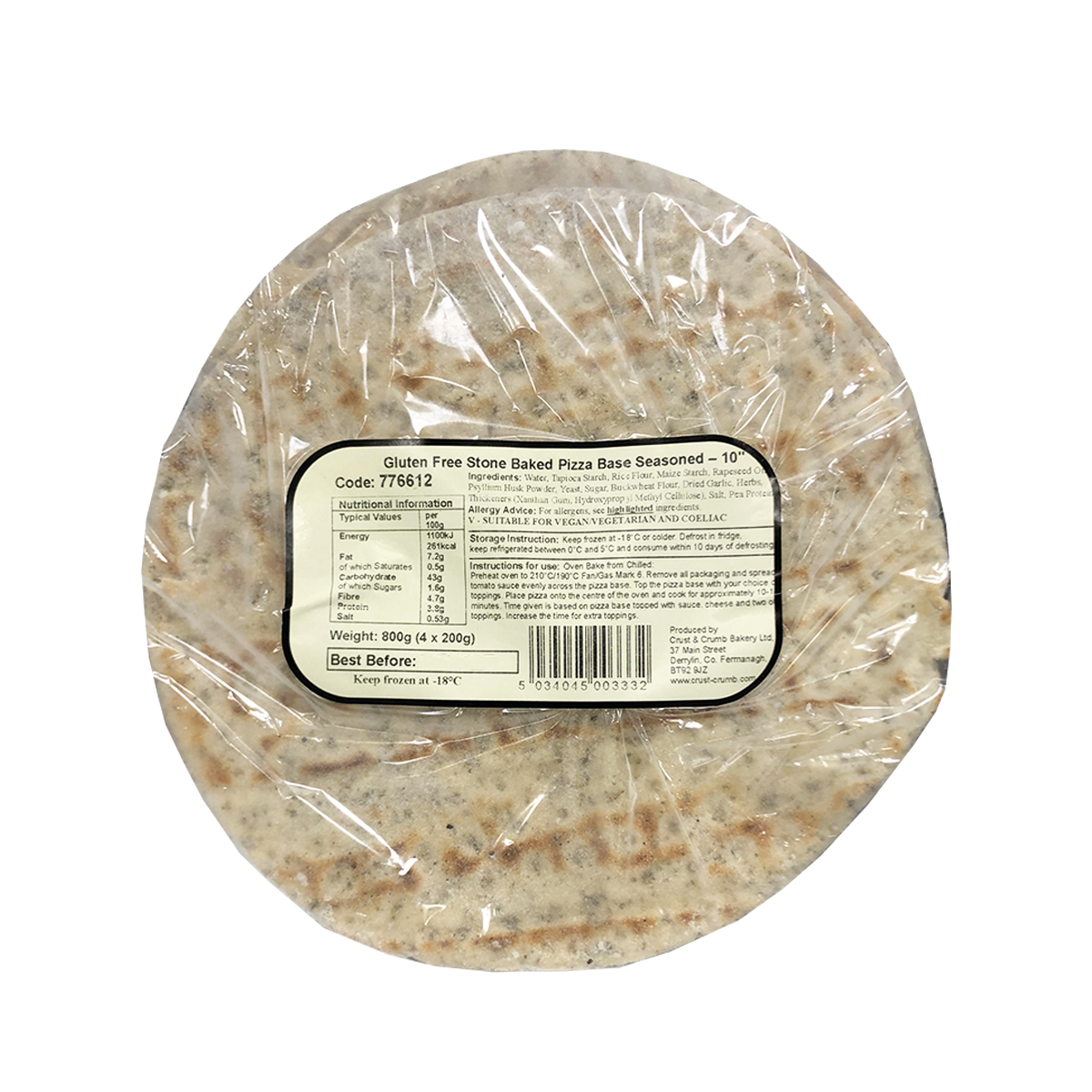 Frozen 10" Gluten Free Pizza Base 4pk